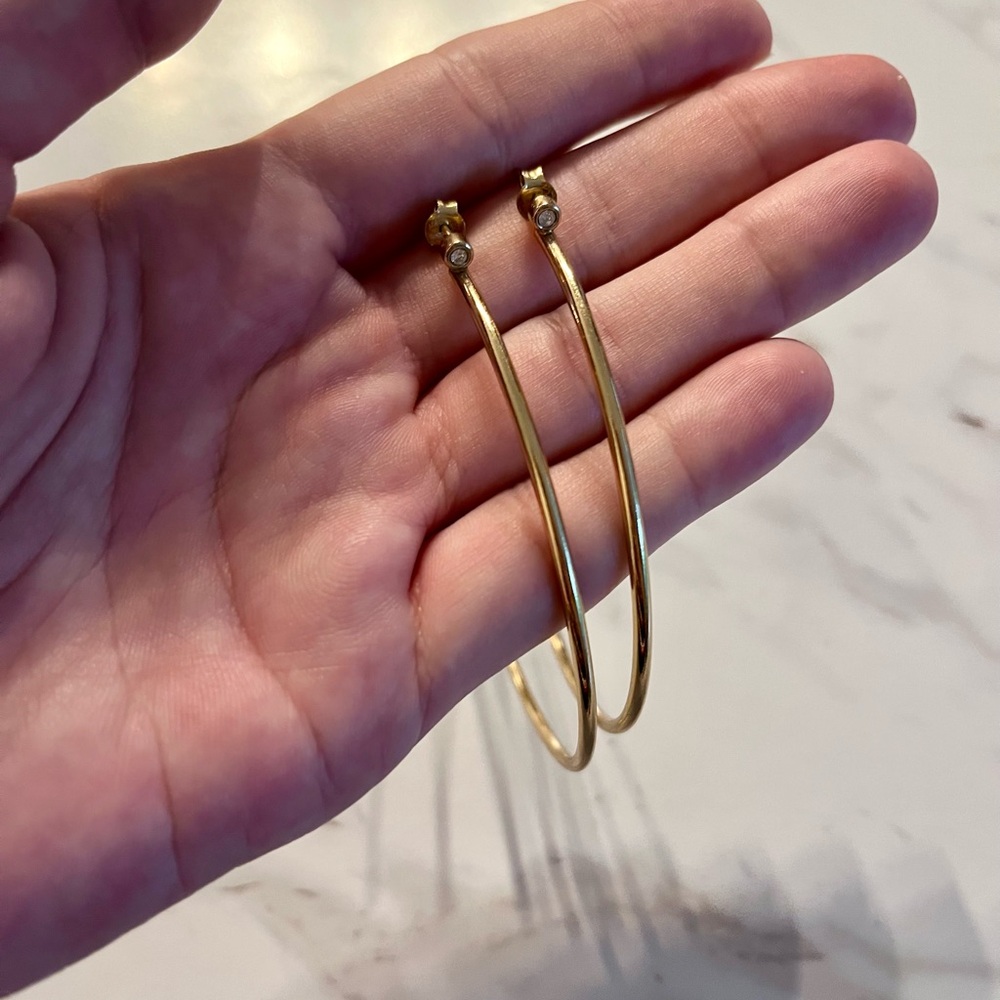 Gold Large Hoop Earrings with CZ Stud